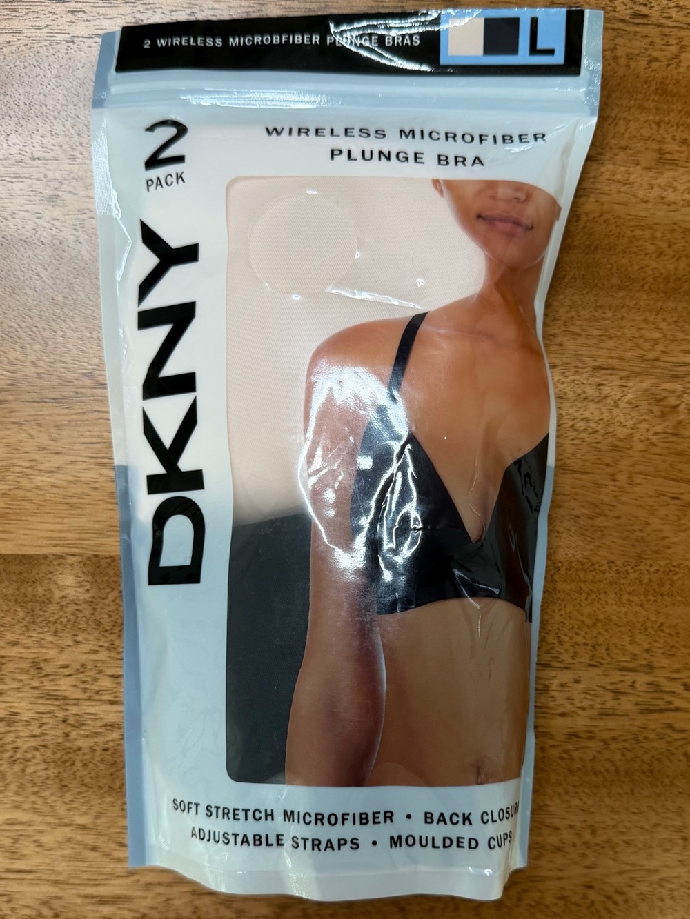 DKNY - Women’s Wireless Microfiber Plunge Bra (2-Pack) | Black & Cream | Size L